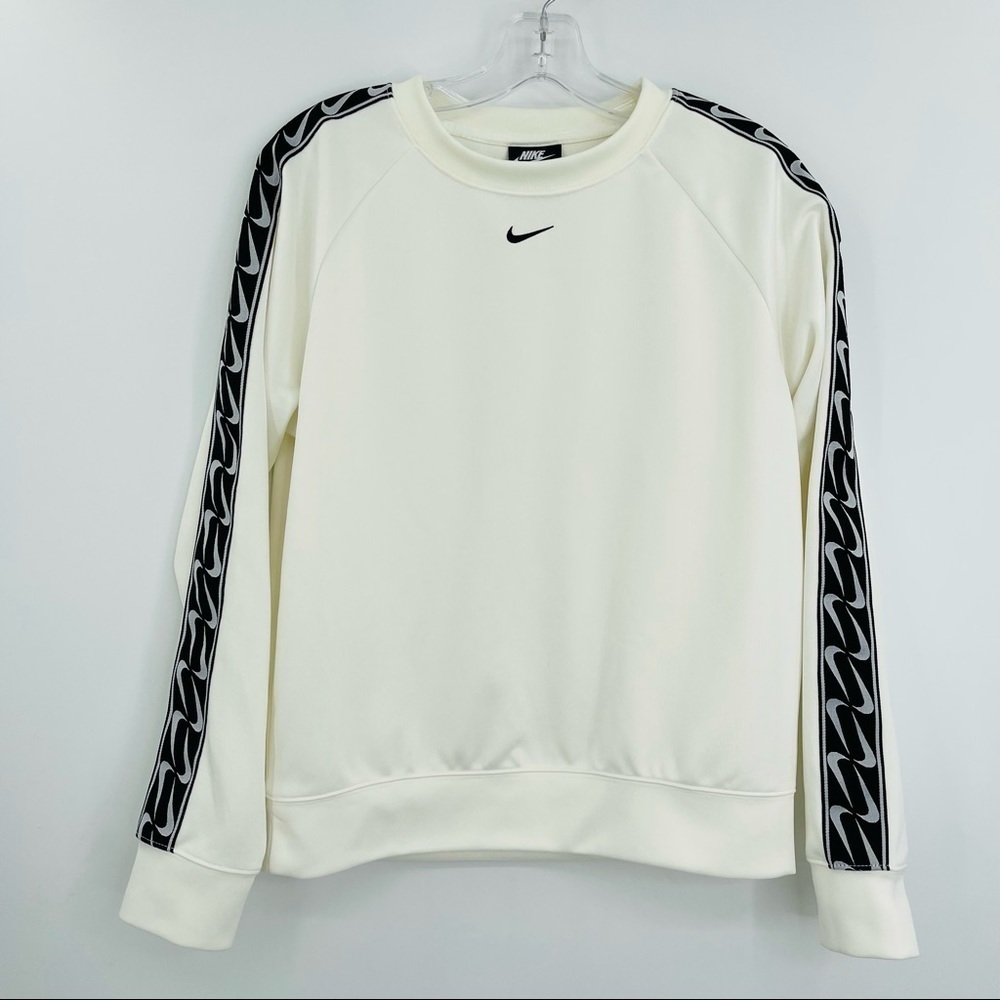 Nike sportswear crew logo tape sweatshirt white black women's size xs